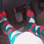 Prue Christmas Sock Crank & Rev in the Volvo