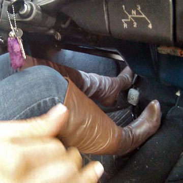 Tinsley Cranks & Drives the Bug in Brown Leather OTK Boots