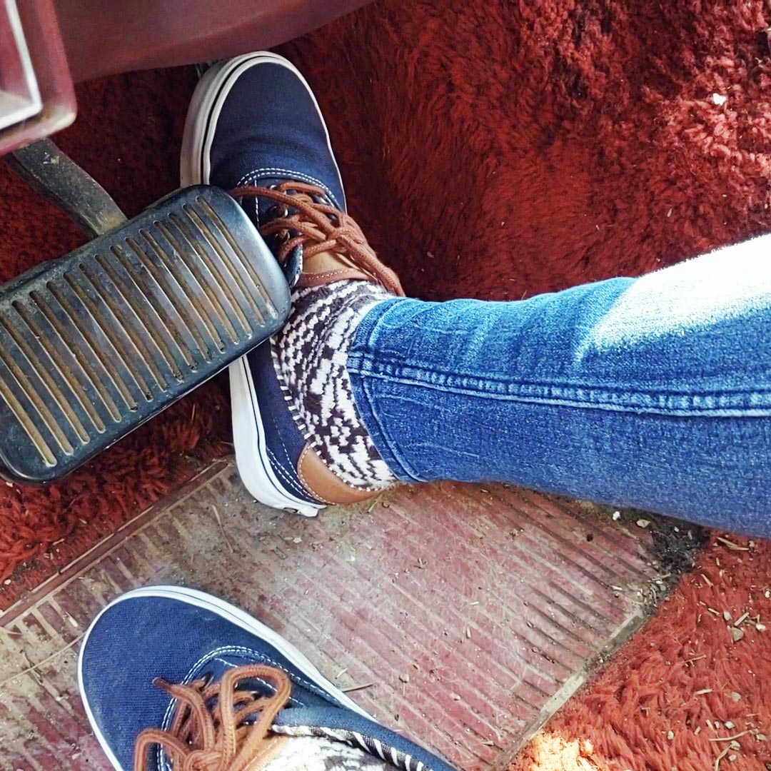 Vivian Ireene Pierce Starts Up the Jeep in Blue Vans & Socks