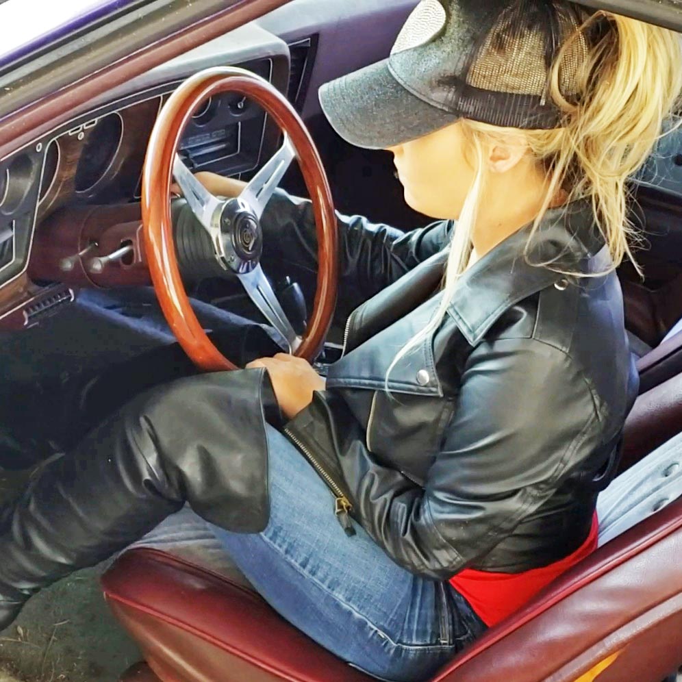 Jewels Gets Brookes Old Chevy Laguna Started in Boots & Leather