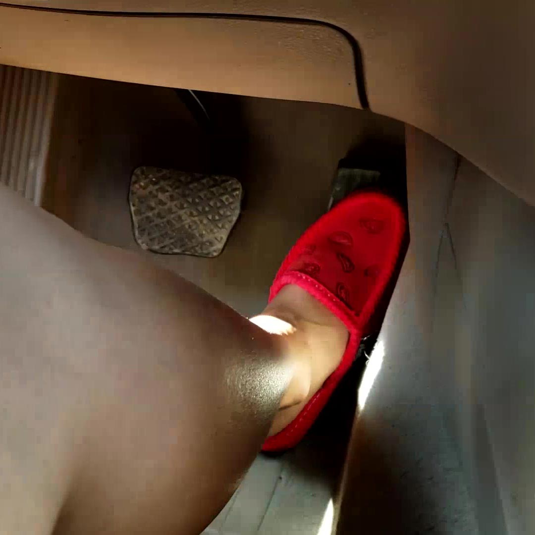 Short Drive with Jane Domino in the BMW in Red House Slippers