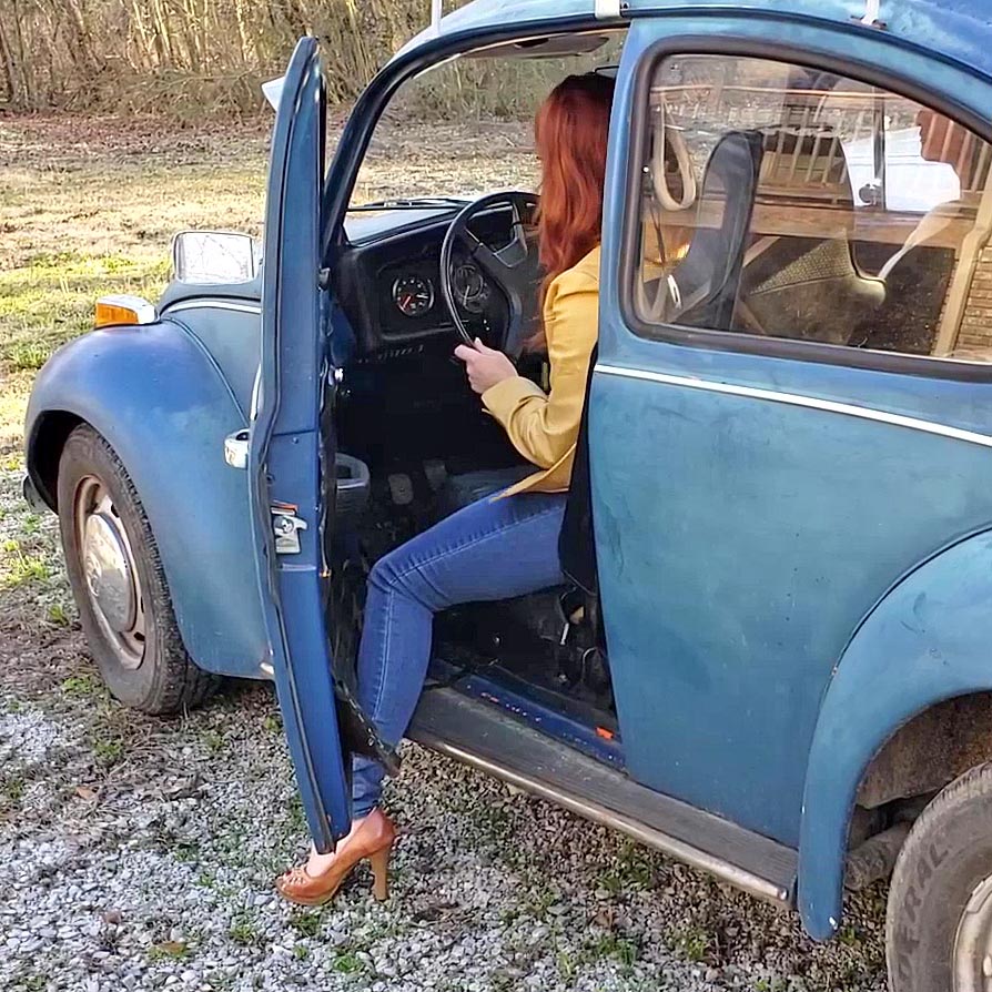 Jane & Vivian Crank & Rev the Bug in Peep-Toes & Reeboks, 1 of 2