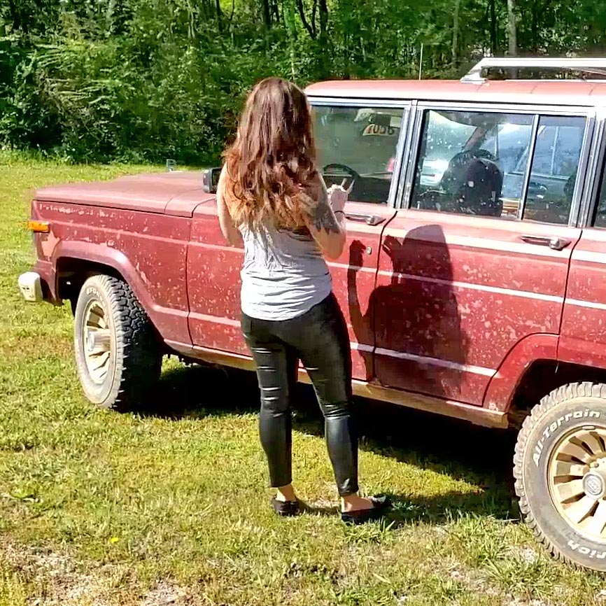 Jane Domino Leather Pants Black Loafers Jeep & Bug Start-N-Park