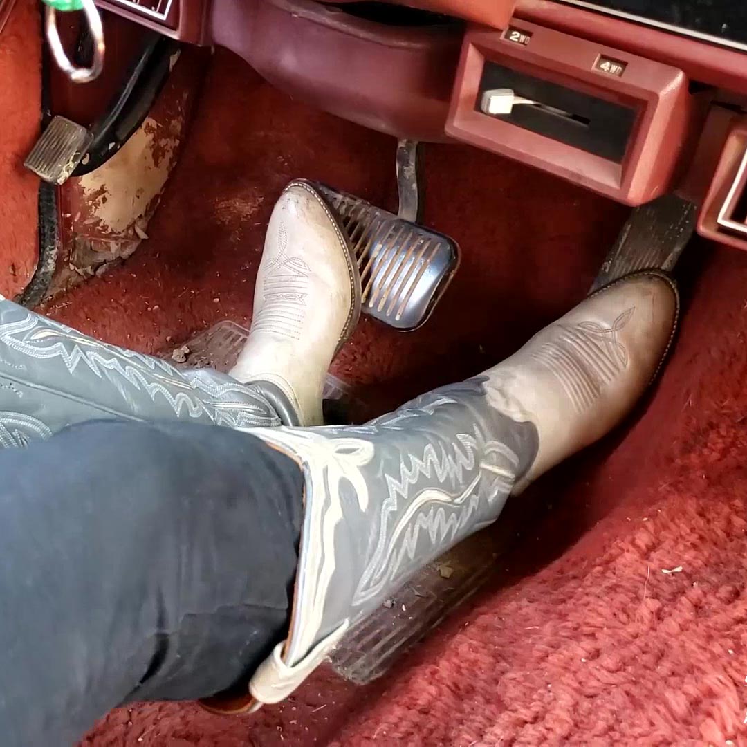 April Lee Cranking & Revving the Jeep Vintage Gray Cowgirl Boots