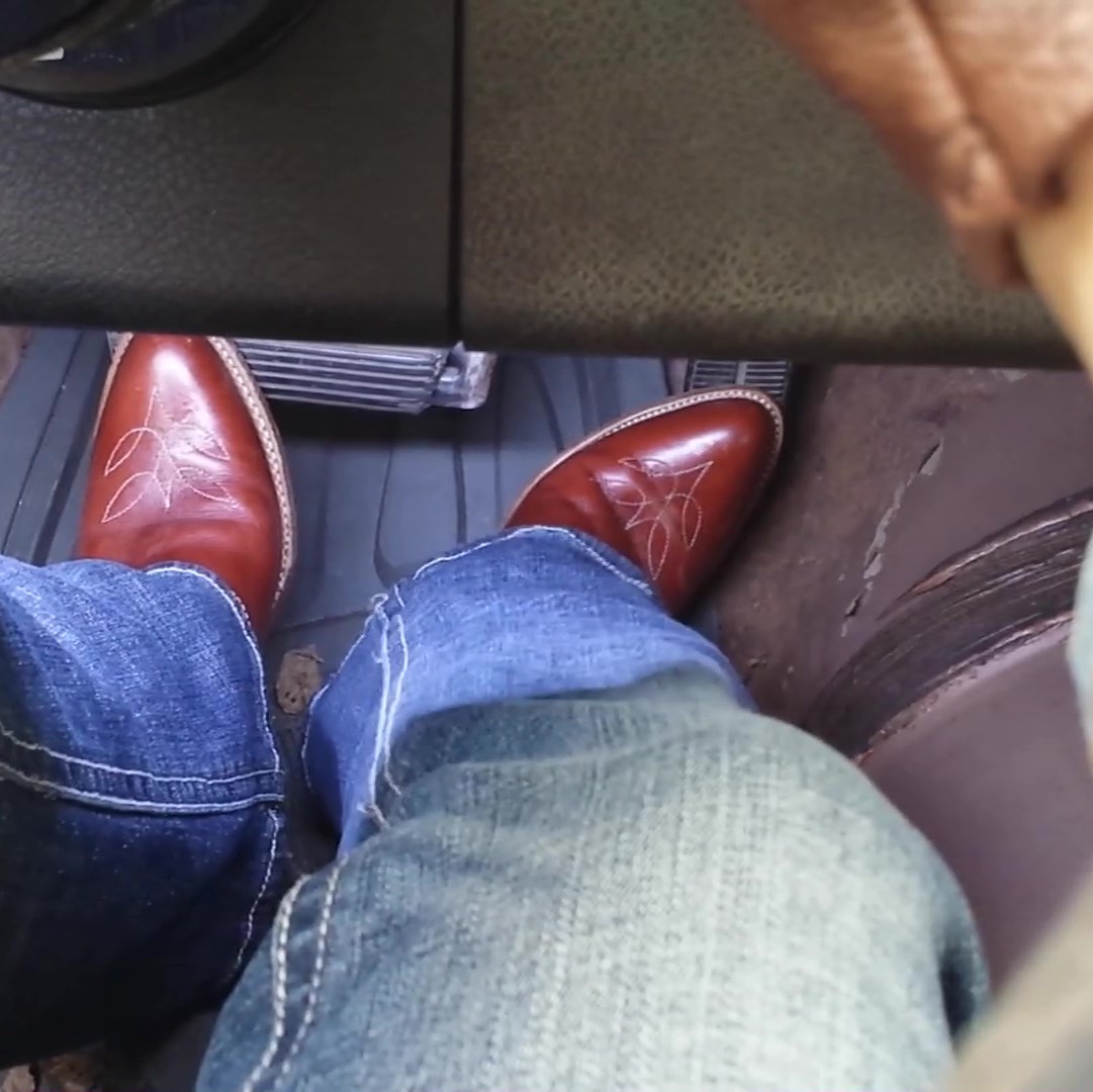 Vivian Z28 Cold Start, Drive & Stall Vintage Red Leather Boots & Denim, 4 of 4